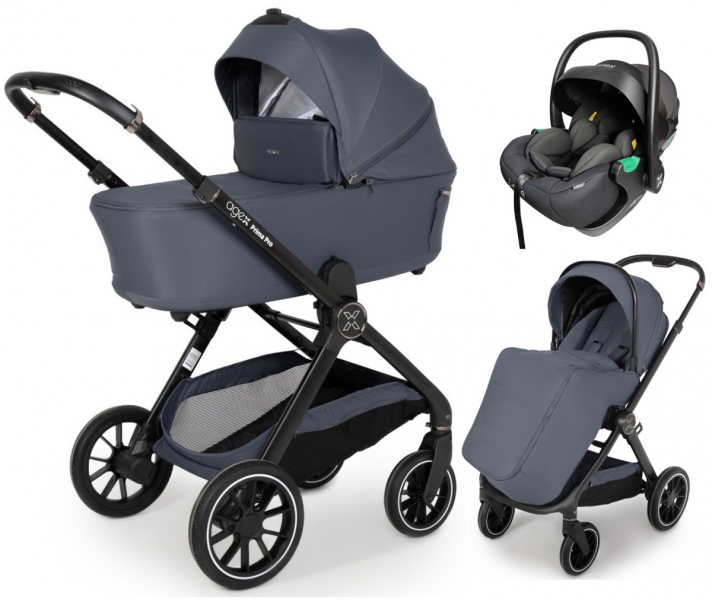 Коляска Agex Prima Pro 3 в 1 с автокреслом i-Safe Black Grey (Серый)