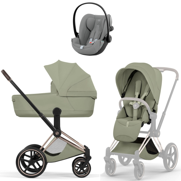 Коляска 3 в 1 Cybex Priam V Rosegold Style Sage Green + Cloud G3 Stone Grey Plus