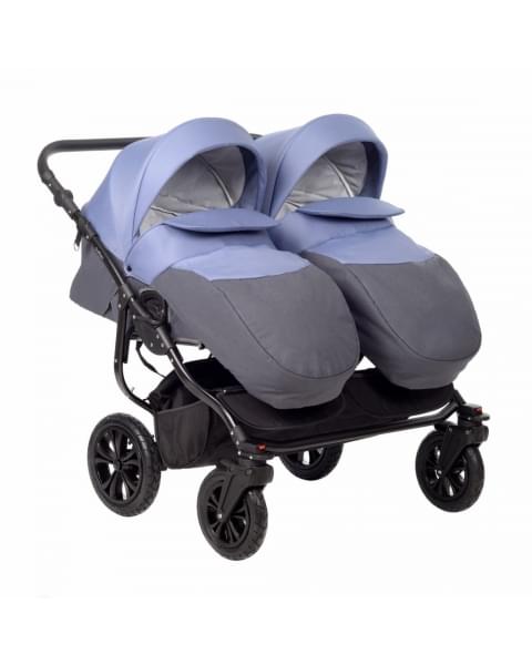 Коляска для двойни 2 в 1 Indigo Charlotte Sity Duo, Cs 06 (Темно-серый + Сине-серый)
