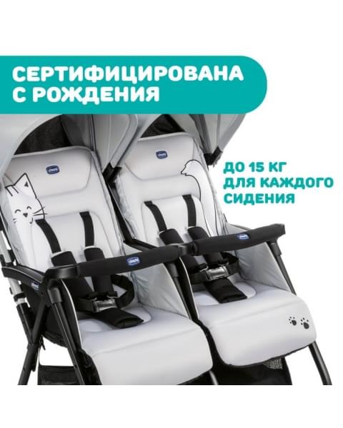 Прогулочная коляска для двойни Chicco Ohlala Twin, Silver Cat (Серый)