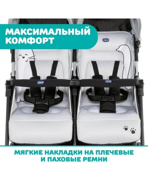 Прогулочная коляска для двойни Chicco Ohlala Twin, Silver Cat (Серый)