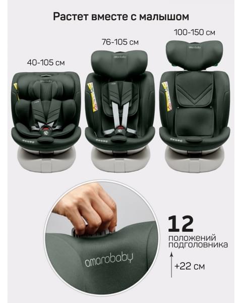 Детское удерживающее устройство Amarobaby Defender, i-Size, 40-150 см, зеленый
