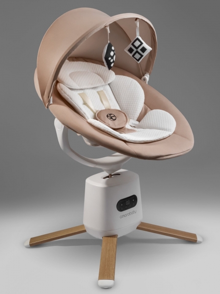 Качели электронные детские Amarobaby Jolly swing, бежевый, белый вкладыш