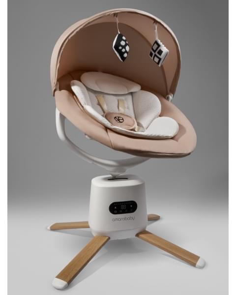 Качели электронные детские Amarobaby Jolly swing, бежевый, белый вкладыш