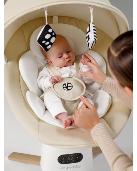 Качели электронные детские Amarobaby Jolly swing, бежевый, белый вкладыш