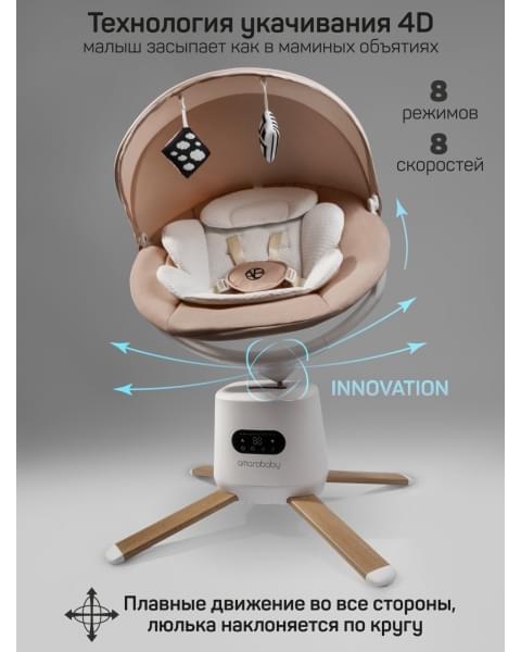 Качели электронные детские Amarobaby Jolly swing, бежевый, белый вкладыш