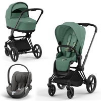 Cybex Priam IV 3 в 1 шасси Matt Black, Leaf Green (Зеленый) + Cloud T i-Size