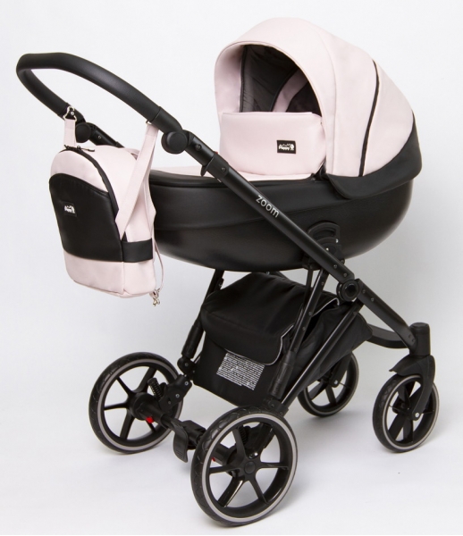 Детская коляска Peppy Zoom 2 в 1 20 Black экокожа/Розовая экокожа