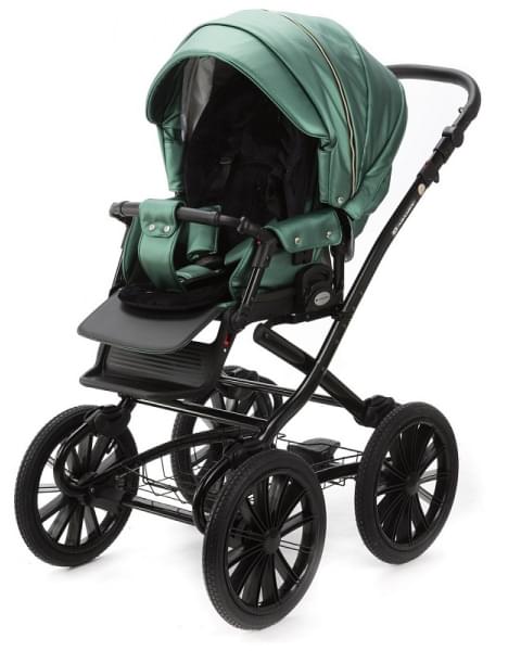 Детская коляска Adamex Chantal Retro Deluxe 3 в 1 C105B (ИЗУМРДНАЯ 100% КОЖА-ЗОЛОТЫЕ МОЛНИИ)