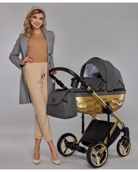 Детская коляска Adamex Chantal Star Collection 2 в 1 STAR001 ГРАФИТ+ЗОЛОТО БЛЕСТКИ+ЗОЛОТО РАМА