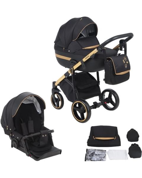 Детская коляска Adamex Cortina Special Edition 2 в 1 CT-402 кожа черная+черный+бронза