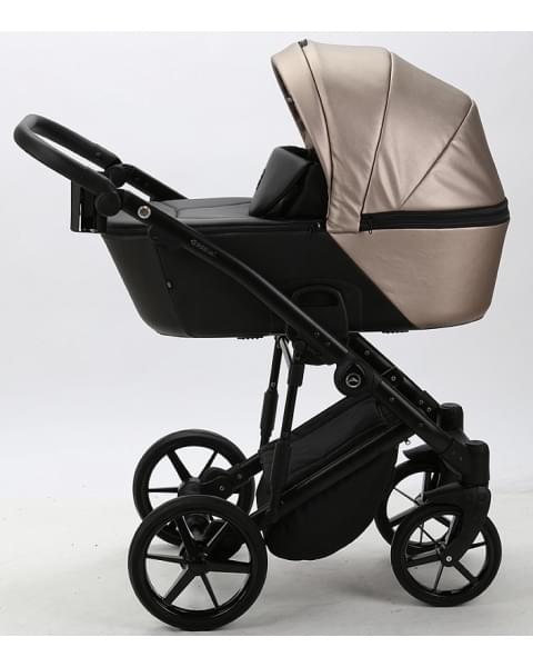 Детская коляска Adamex Mobi Deluxe 3 в 1 M-SD16 (БЕЖЕВЫЙ ПЕРЛ+ЧЕРНАЯ КОЖА)
