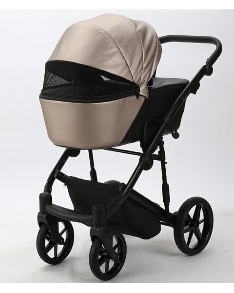 Детская коляска Adamex Mobi Deluxe 3 в 1 M-SD16 (БЕЖЕВЫЙ ПЕРЛ+ЧЕРНАЯ КОЖА)