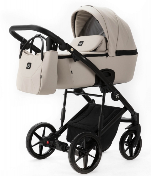 Детская коляска Adamex Mobi Deluxe New 2 в 1 MN-SA07 СВЕТЛО-БЕЖЕВАЯ КОЖА