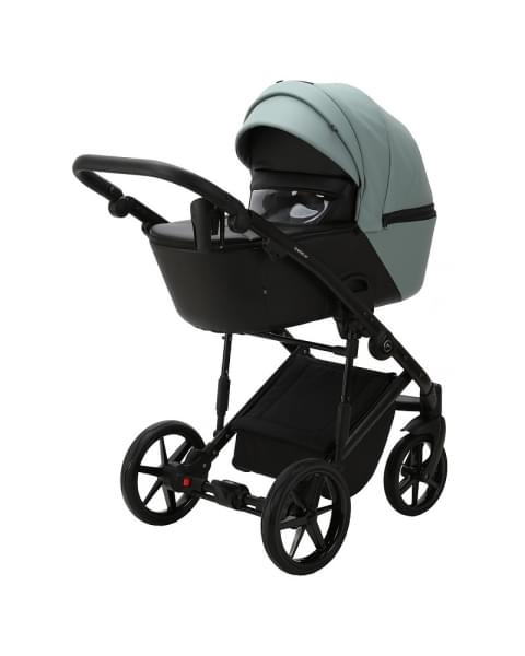Детская коляска Adamex Mobi Deluxe New 2 в 1 MN-SD14 СЕРО-ЗЕЛЕНЫЙ+ЧЕРНАЯ КОЖА