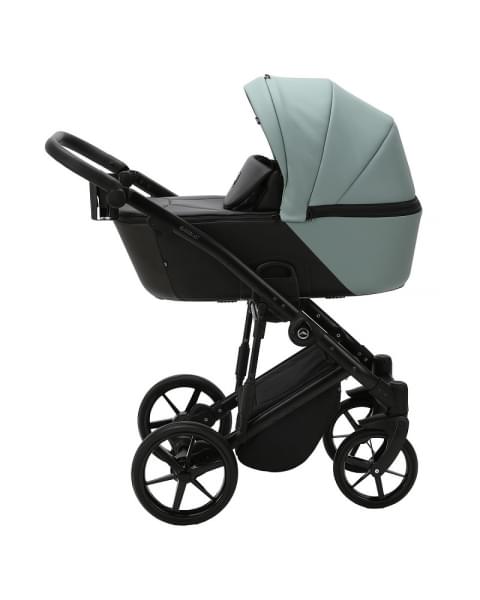 Детская коляска Adamex Mobi Deluxe New 2 в 1 MN-SD14 СЕРО-ЗЕЛЕНЫЙ+ЧЕРНАЯ КОЖА