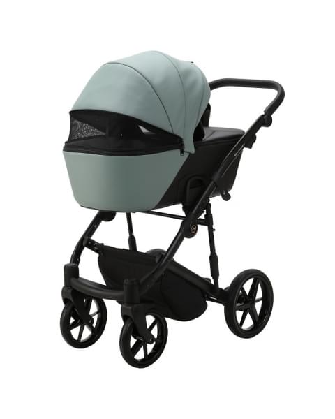 Детская коляска Adamex Mobi Deluxe New 2 в 1 MN-SD14 СЕРО-ЗЕЛЕНЫЙ+ЧЕРНАЯ КОЖА