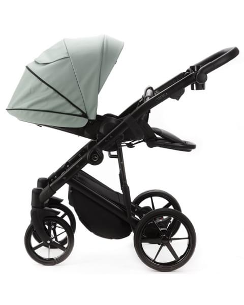 Детская коляска Adamex Mobi Deluxe New 2 в 1 MN-SD14 СЕРО-ЗЕЛЕНЫЙ+ЧЕРНАЯ КОЖА