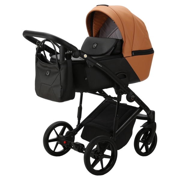 Детская коляска Adamex Mobi Deluxe New 2 в 1 MN-SD32 РЫЖИЙ+ЧЕРНАЯ КОЖА