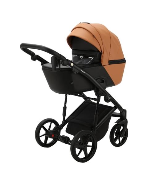 Детская коляска Adamex Mobi Deluxe New 2 в 1 MN-SD32 РЫЖИЙ+ЧЕРНАЯ КОЖА