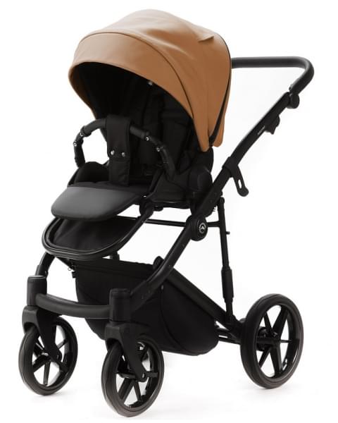 Детская коляска Adamex Mobi Deluxe New 2 в 1 MN-SD32 РЫЖИЙ+ЧЕРНАЯ КОЖА