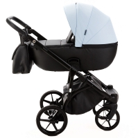 Детская коляска Adamex Nola Deluxe 3 в 1 N-SD112 (ГОЛУБАЯ КОЖА + ЧЕРН.КОЖА)