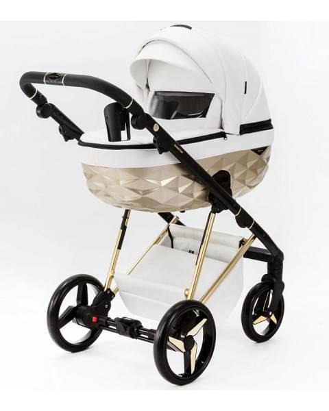 Детская коляска Adamex Quantum Star Deluxe 3 в 1 Q-STAR104-K (БЕЛ.КОЖА+ЗОЛОТО РАМА)
