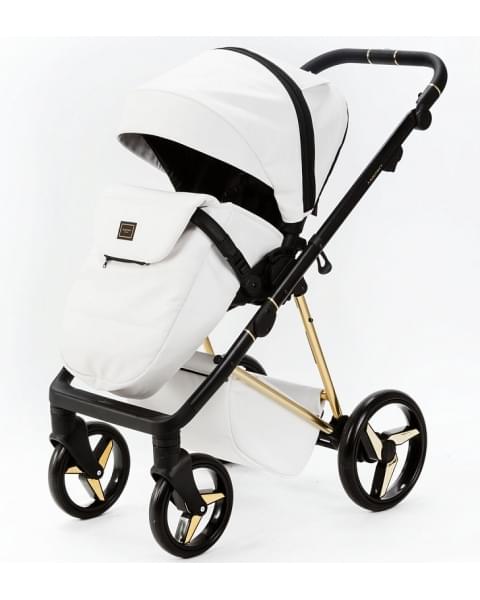 Детская коляска Adamex Quantum Star Deluxe 3 в 1 Q-STAR104-K (БЕЛ.КОЖА+ЗОЛОТО РАМА)