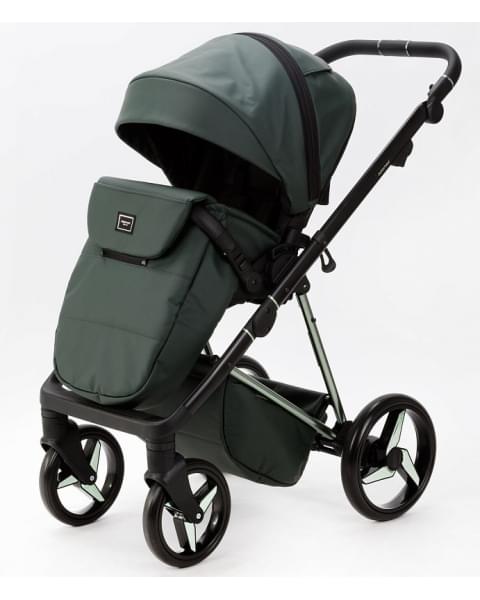 Детская коляска Adamex Quantum Superstar Deluxe 2 в 1 Q-STAR140-K (Т.ЗЕЛЕН.КОЖА+Т.ЗЕЛЕН.ДНО+ХРОМ.РАМА)