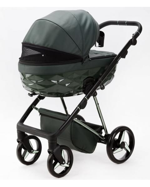 Детская коляска Adamex Quantum Superstar Deluxe 2 в 1 Q-STAR140-K (Т.ЗЕЛЕН.КОЖА+Т.ЗЕЛЕН.ДНО+ХРОМ.РАМА)