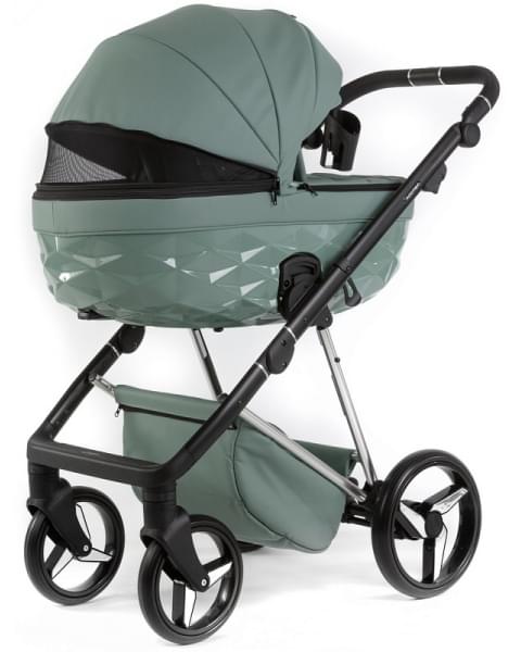 Детская коляска Adamex Quantum Superstar Deluxe 2 в 1 Q-STAR150-K (СЕРО-ЗЕЛЕН.КОЖА+СЕРО-ЗЕЛЕН.ДНО+ХРОМ.РАМА)