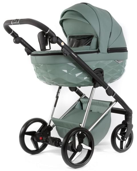 Детская коляска Adamex Quantum Superstar Deluxe 2 в 1 Q-STAR150-K (СЕРО-ЗЕЛЕН.КОЖА+СЕРО-ЗЕЛЕН.ДНО+ХРОМ.РАМА)