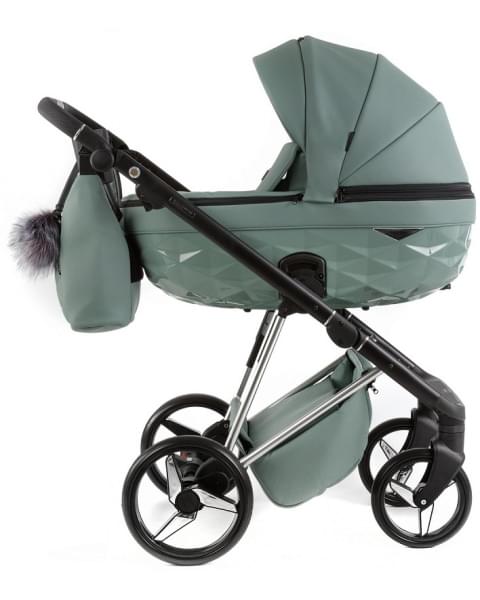 Детская коляска Adamex Quantum Superstar Deluxe 2 в 1 Q-STAR150-K (СЕРО-ЗЕЛЕН.КОЖА+СЕРО-ЗЕЛЕН.ДНО+ХРОМ.РАМА)