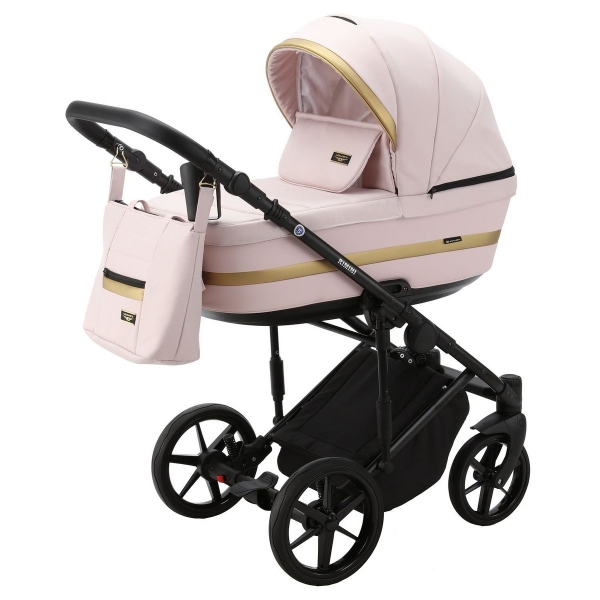 Детская коляска Adamex Rimini 2 в 1 RI101 СВ.РОЗОВ+СВ.РОЗОВ.КОЖА+ЗОЛОТО.ОТДЕЛКА