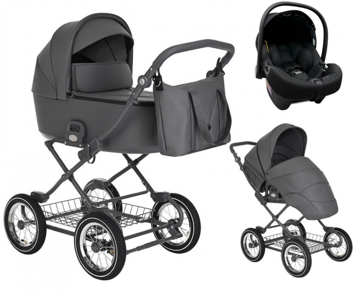 Детская коляска Roan Bass Next Classic d12 3 в 1 с автокреслом Tutis Elo Lux EduSky Black RCL263/1 Steel Grey