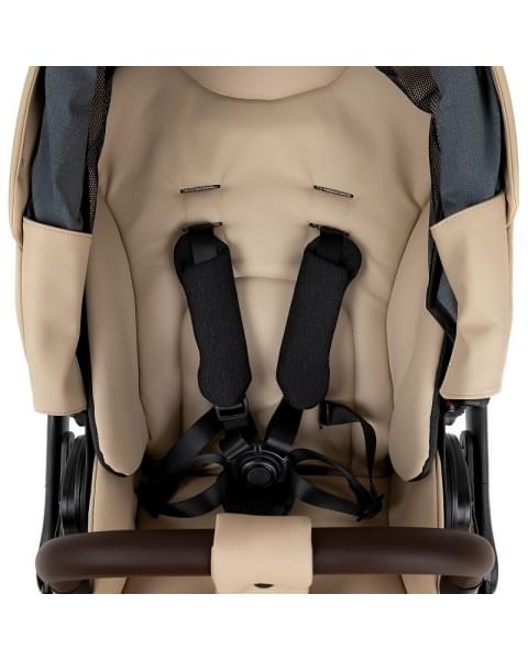 Детская коляска Roan Esso 2025 Кожа 2 в 1 ESSK/212/1 Caramel/Black/руч.Тем.коричневый
