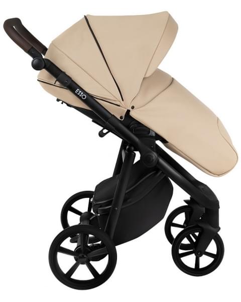 Детская коляска Roan Esso 2025 Кожа 2 в 1 ESSK/212/1 Caramel/Black/руч.Тем.коричневый