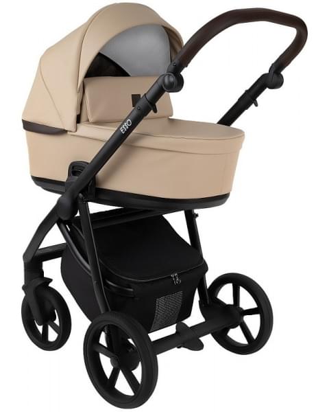 Детская коляска Roan Esso 2025 Кожа 2 в 1 ESSK/212/1 Caramel/Black/руч.Тем.коричневый