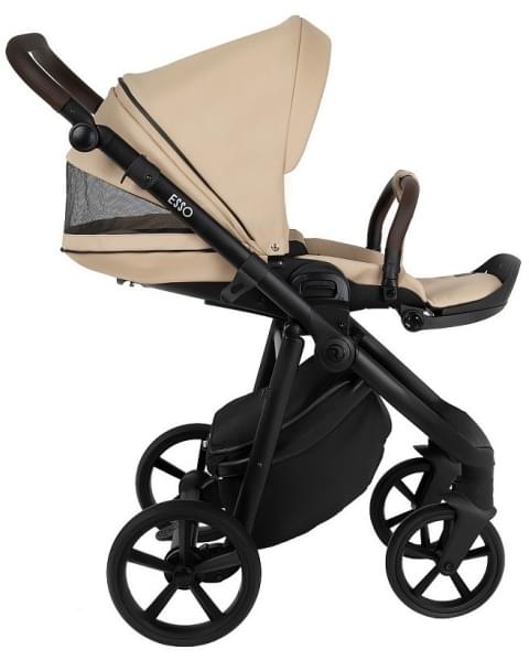 Детская коляска Roan Esso 2025 Кожа 2 в 1 ESSK/212/1 Caramel/Black/руч.Тем.коричневый