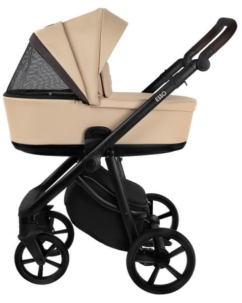 Детская коляска Roan Esso 2025 Кожа 2 в 1 ESSK/212/1 Caramel/Black/руч.Тем.коричневый