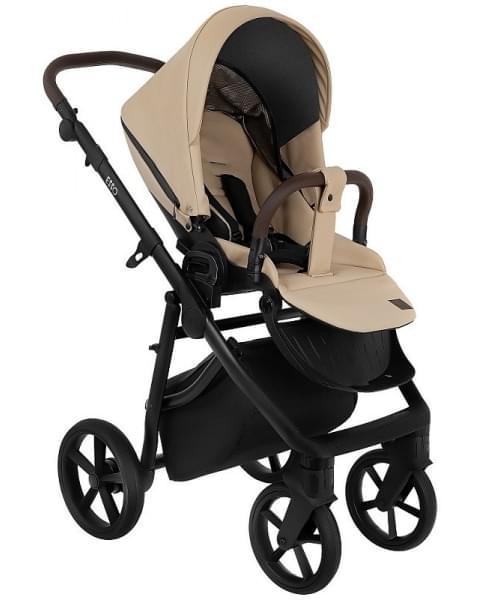 Детская коляска Roan Esso 2025 Кожа 2 в 1 ESSK/212/1 Caramel/Black/руч.Тем.коричневый