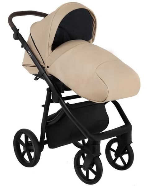 Детская коляска Roan Esso 2025 Кожа 2 в 1 ESSK/212/1 Caramel/Black/руч.Тем.коричневый