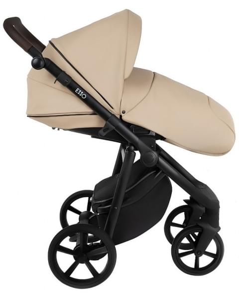 Детская коляска Roan Esso 2025 Кожа 2 в 1 ESSK/212/1 Caramel/Black/руч.Тем.коричневый