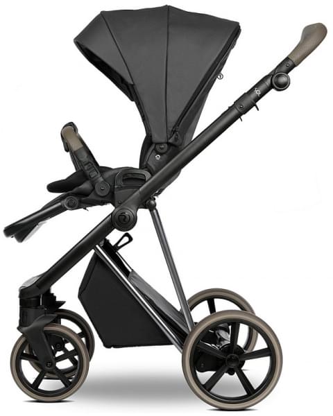 Детская коляска Roan Sol Vintage Luxury Leather 3 в 1 с автокреслом Tutis Elo Lux EduSky Black VEGA99DB Woodland Gray/Nickel/руч.Cappuccino