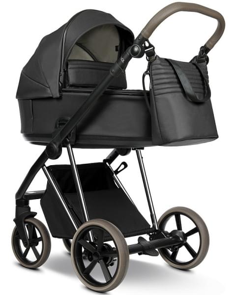 Детская коляска Roan Sol Vintage Luxury Leather 3 в 1 с автокреслом Tutis Elo Lux EduSky Black VEGA99DB Woodland Gray/Nickel/руч.Cappuccino