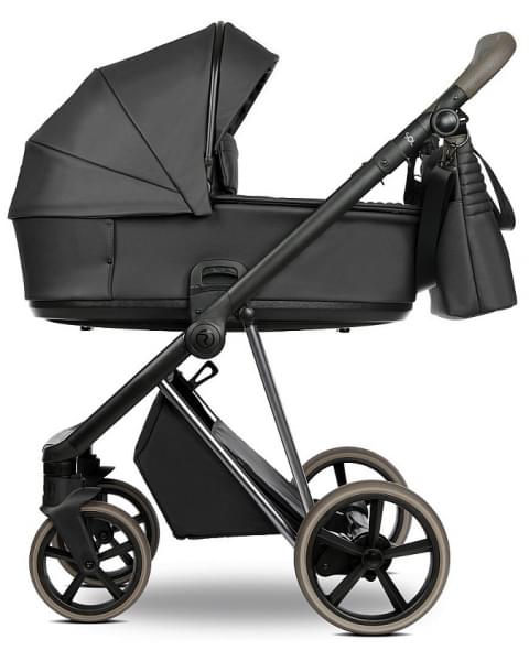 Детская коляска Roan Sol Vintage Luxury Leather 3 в 1 с автокреслом Tutis Elo Lux EduSky Black VEGA99DB Woodland Gray/Nickel/руч.Cappuccino