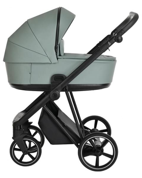 Детская коляска Roan Sol Кожа 3 в 1 с автокреслом Tutis Elo Lux EduSky Black RSL/2023 Misti Mint/Grey/руч. Серый