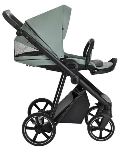 Детская коляска Roan Sol Кожа 3 в 1 с автокреслом Tutis Elo Lux EduSky Black RSL/2023 Misti Mint/Grey/руч. Серый
