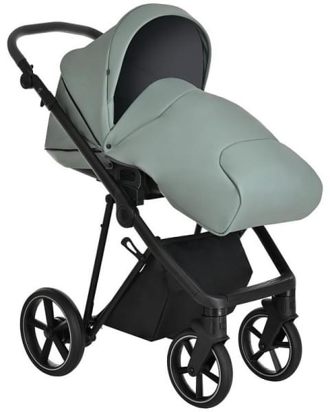 Детская коляска Roan Sol Кожа 3 в 1 с автокреслом Tutis Elo Lux EduSky Black RSL/2023 Misti Mint/Grey/руч. Серый