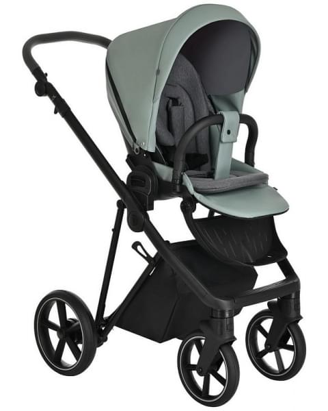 Детская коляска Roan Sol Кожа 3 в 1 с автокреслом Tutis Elo Lux EduSky Black RSL/2023 Misti Mint/Grey/руч. Серый